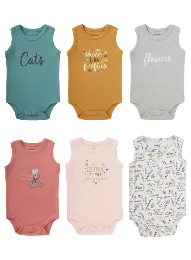 جونيور طقم ملابس داخلية بدون أكمام للأطفال، 6 قطع، نقشات و رسومات رائعة، قطن 100% - Image 1